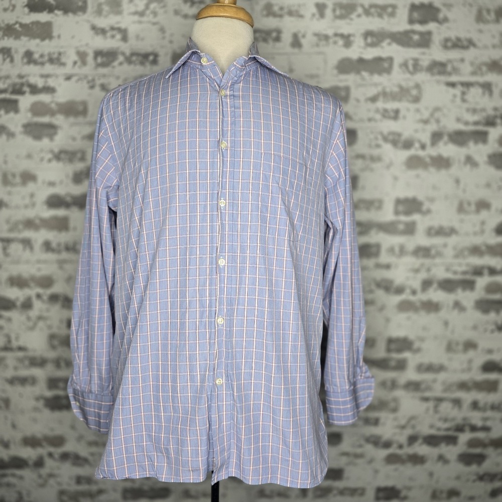 Ben Silver Charleston Shirt Mens 16 1/2/42 XL Blue Plaid Long Sleeve 100% Cotton